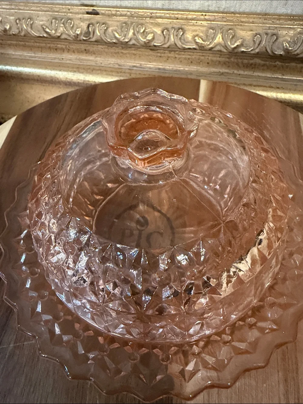 Vintage Pressed Glass Covered Butter Dish in Jeanette Pink